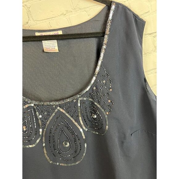 ROAMAN'S navy blue sequins beaded sleeveless top blouse tunic size 34W - Picture 3 of 7